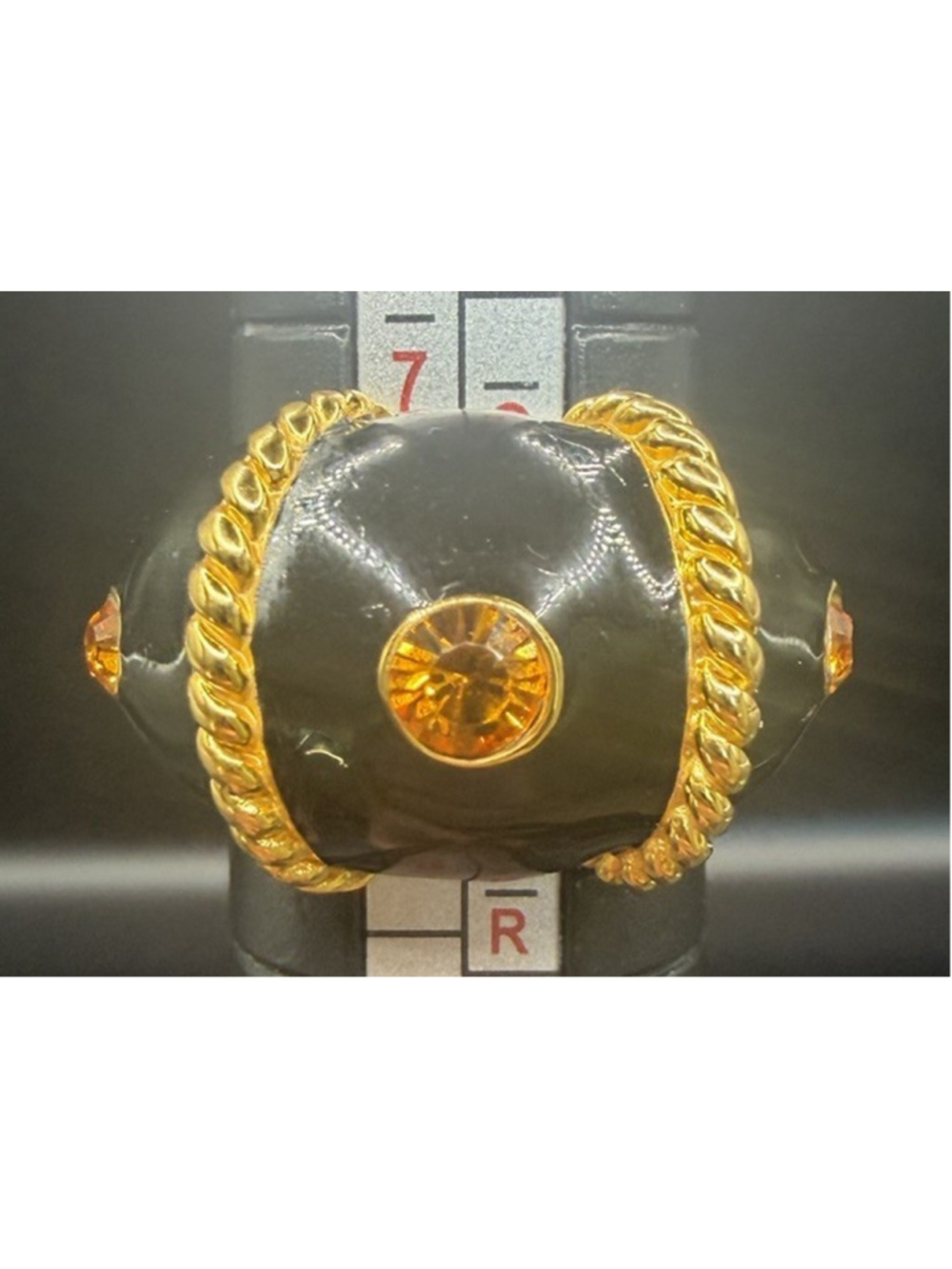 Joan Rivers Gray Dome Cocktail Ring Gold Tone Amber Crystal Statement Vtg SZ 8